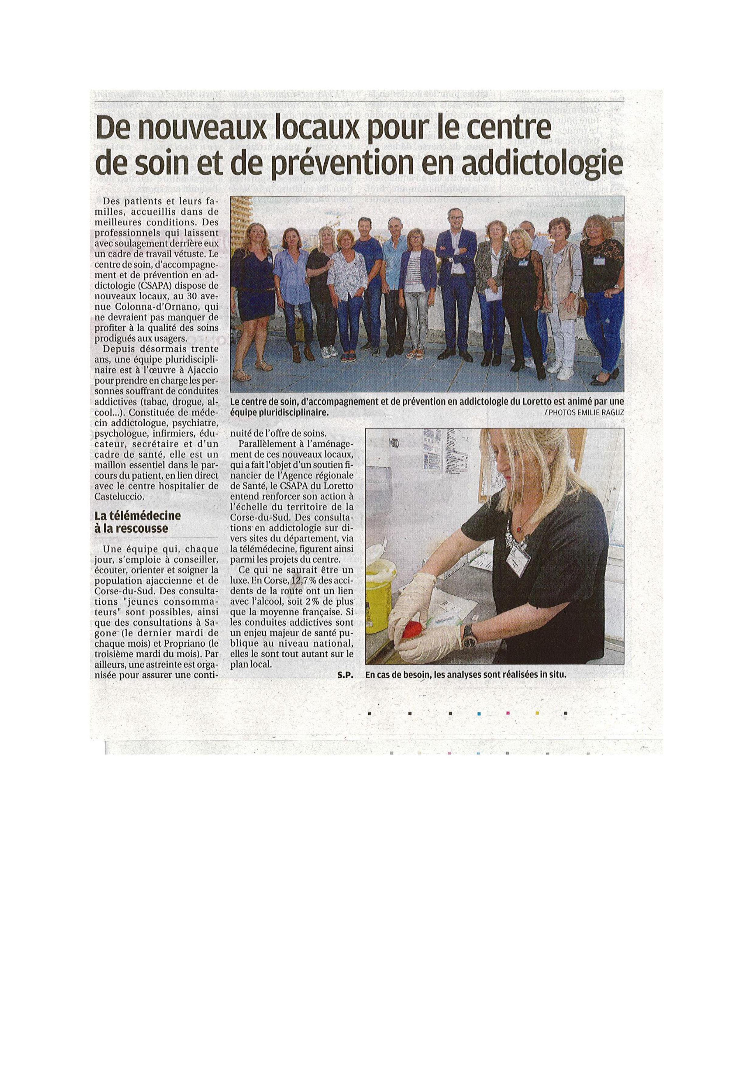 Article Corse-Matin : Inauguration des nouveaux locaux du CSAPA