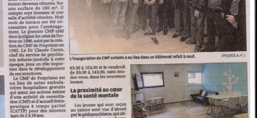 Article Corse-Matin : Inauguration des nouveaux locaux du CMP pour enfants de Propriano
